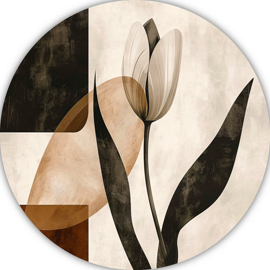 Sepia Tulp met Art Deco Invloeden aluminium muurcirkel