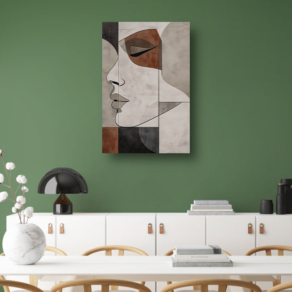 Abstract Portret in Monochrome Beige en Bruin canvas