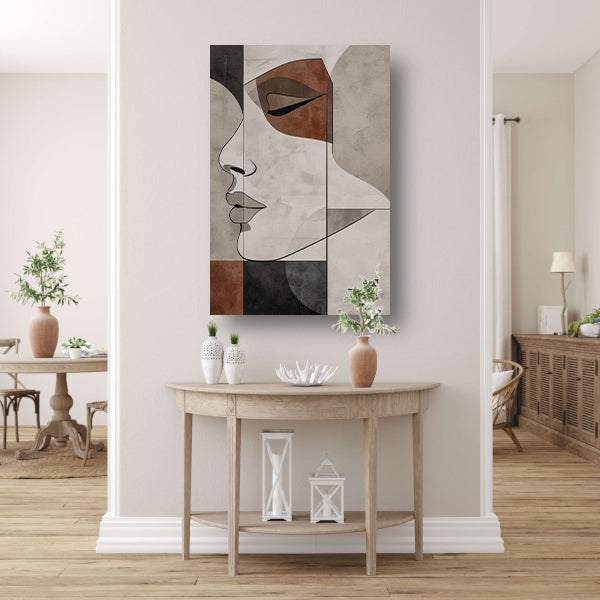 Abstract Portret in Monochrome Beige en Bruin canvas