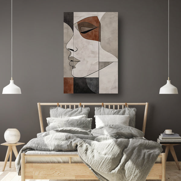 Abstract Portret in Monochrome Beige en Bruin canvas