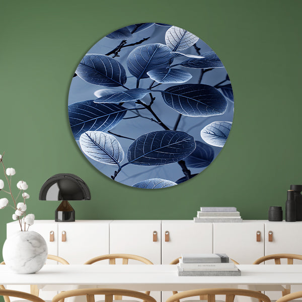 Blauwe en zwarte bladeren in minimalistische stijl forex muurcirkel