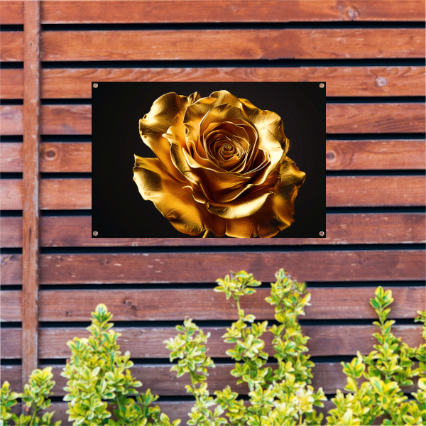 Gouden Roos Elegante Decoratie Zwarte Achtergrond tuinposter
