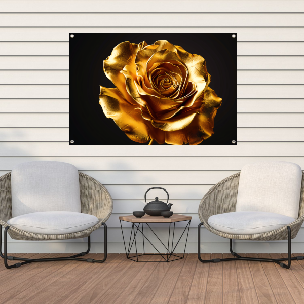 Gouden Roos Elegante Decoratie Zwarte Achtergrond tuinposter