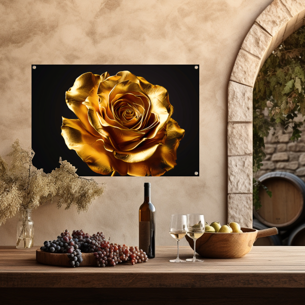 Gouden Roos Elegante Decoratie Zwarte Achtergrond tuinposter