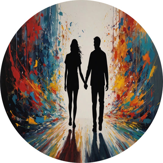 Explosieve Kleuren Dans met Liefdespaar aluminium muurcirkel
