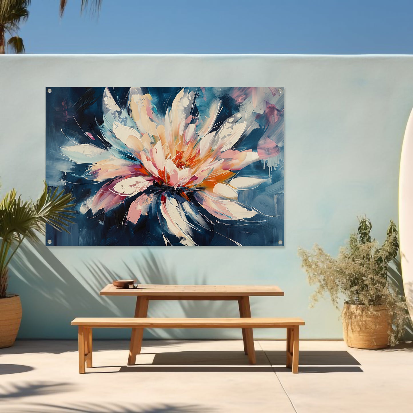 Kleurrijk abstract schilderij van chrysant bloem tuinposter