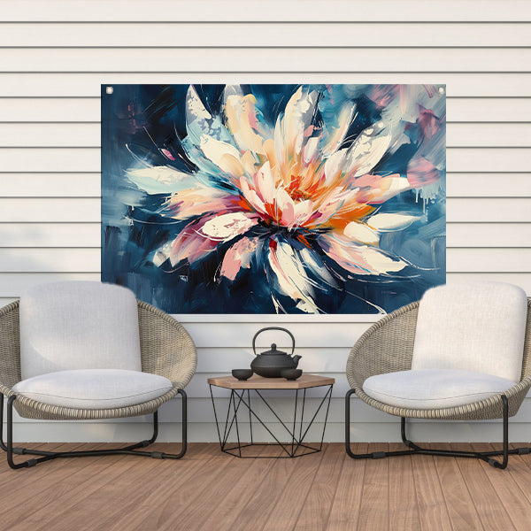 Kleurrijk abstract schilderij van chrysant bloem tuinposter