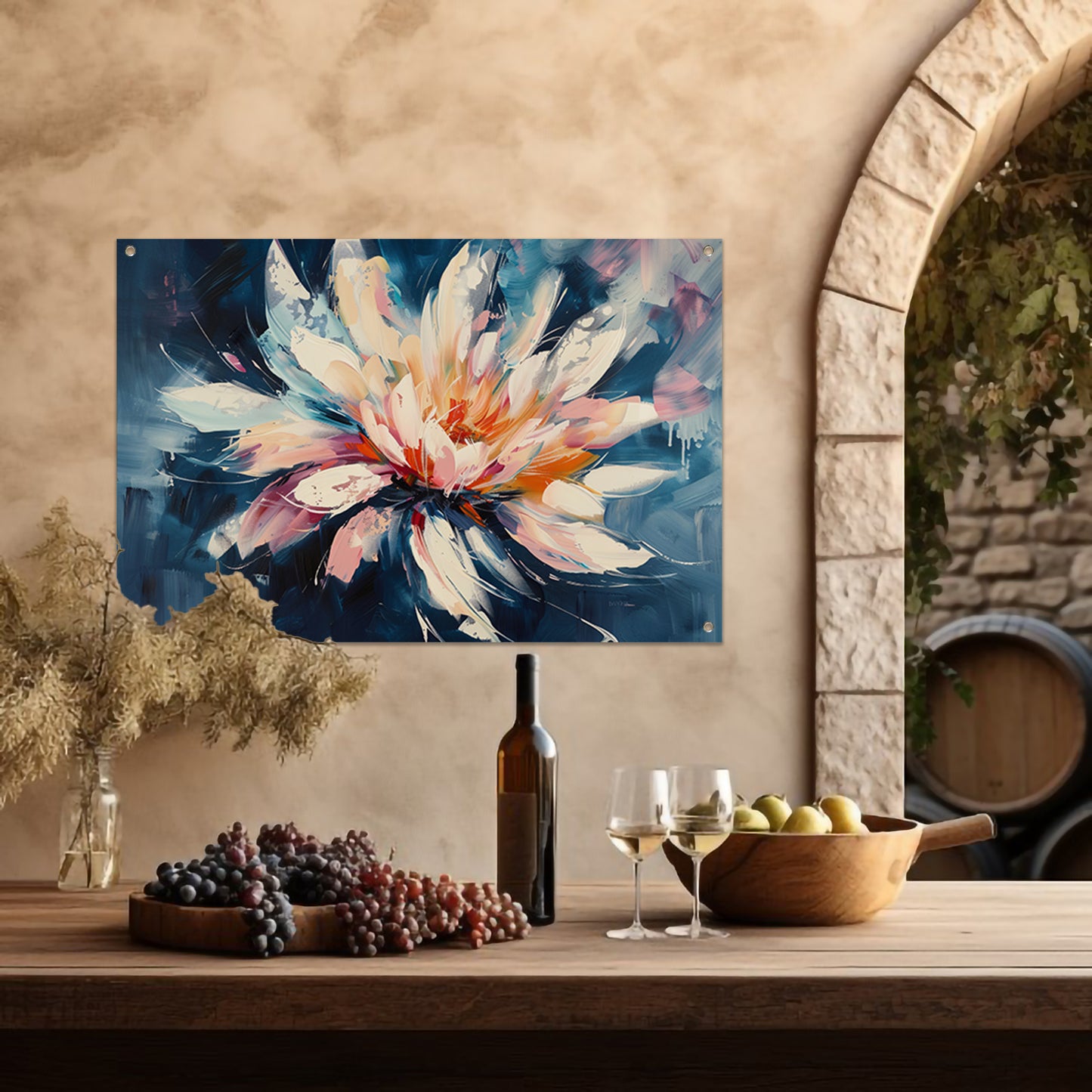 Kleurrijk abstract schilderij van chrysant bloem tuinposter