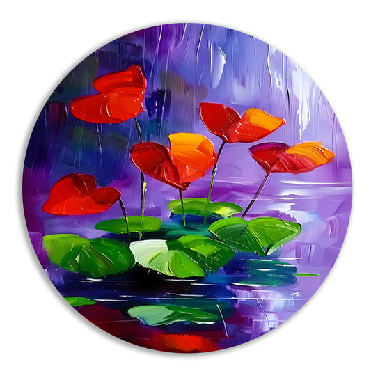 Abstracte bloemen in levendige kleuren schilderij aluminium muurcirkel