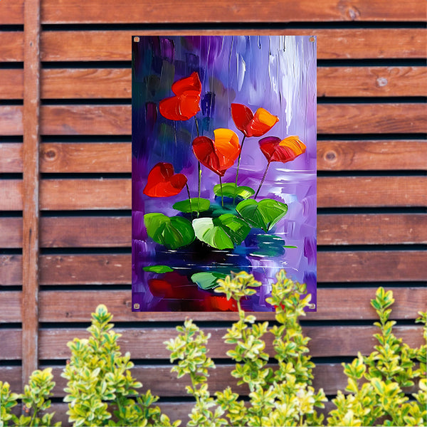 Abstracte bloemen in levendige kleuren schilderij tuinposter