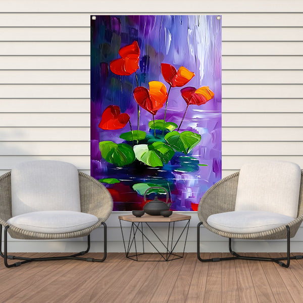 Abstracte bloemen in levendige kleuren schilderij tuinposter