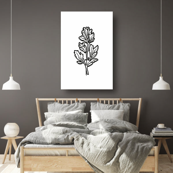 Minimalistische zwart-witte bloem lijntekening canvas