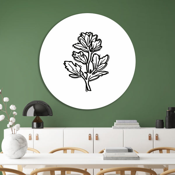 Minimalistische zwart-witte bloem lijntekening forex muurcirkel