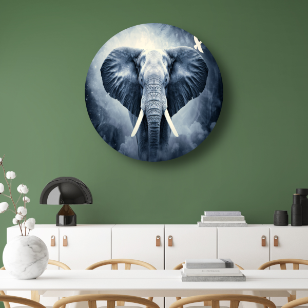 Silhouet olifant zonsondergang aluminium muurcirkel