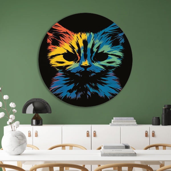 Kleurrijke Abstracte Kat Kunst Print forex muurcirkel