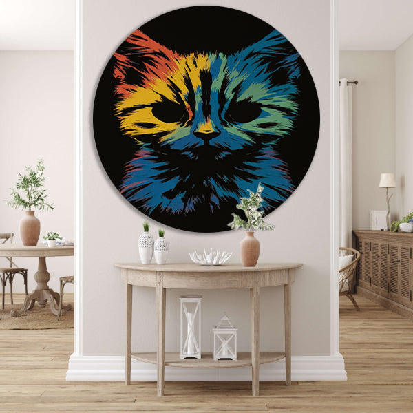 Kleurrijke Abstracte Kat Kunst Print forex muurcirkel