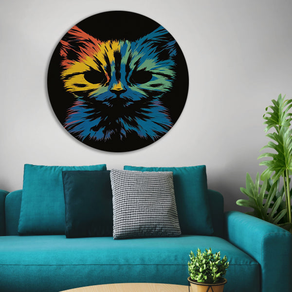 Kleurrijke Abstracte Kat Kunst Print forex muurcirkel