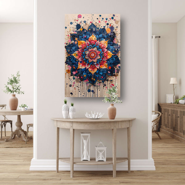 Abstract Bloemenmandala in Levendige Popart Stijl poster