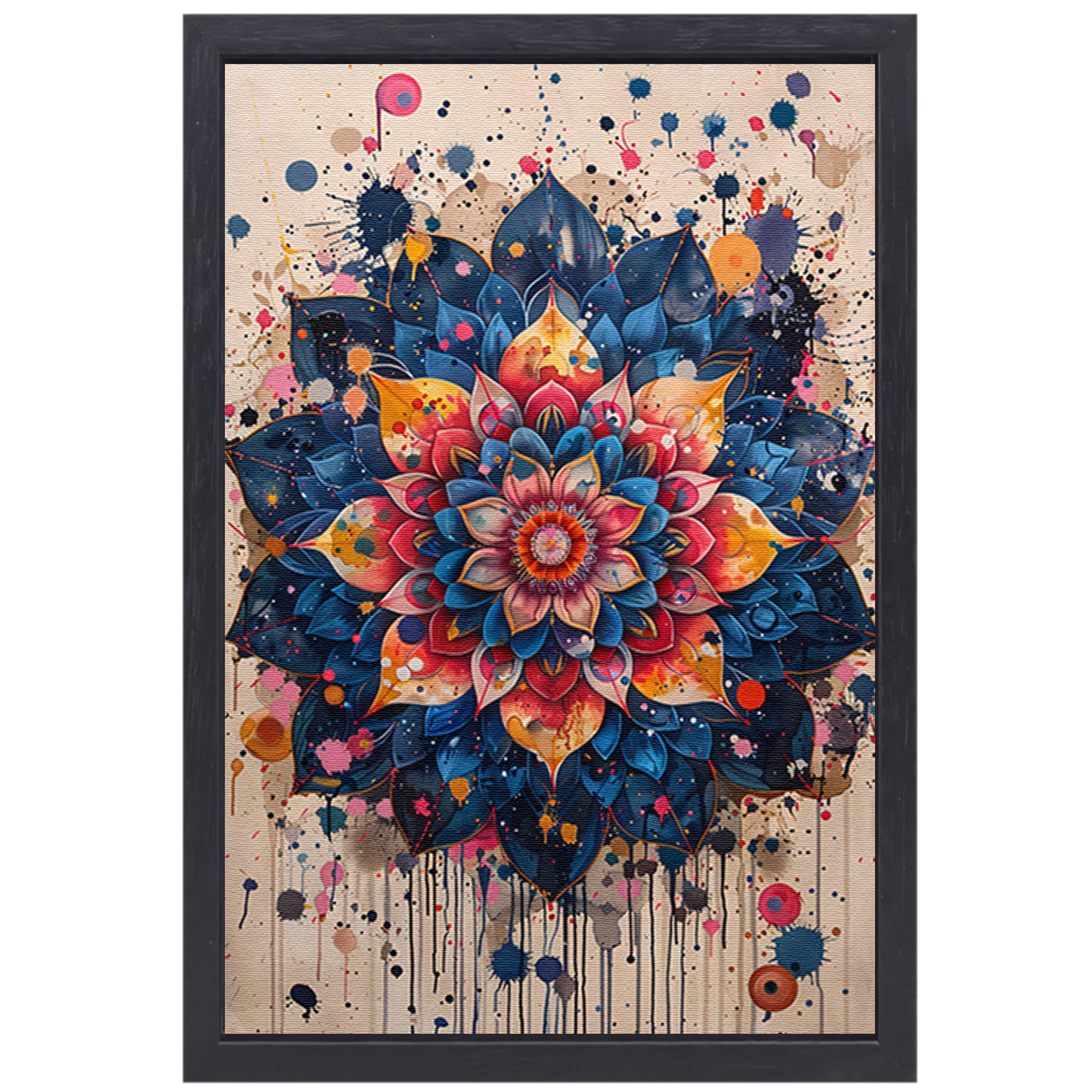 Abstract Bloemenmandala in Levendige Popart Stijl canvas met baklijst