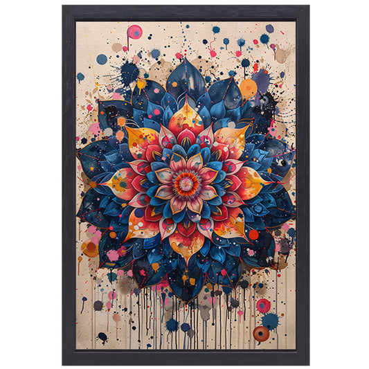 Abstract Bloemenmandala in Levendige Popart Stijl canvas met baklijst