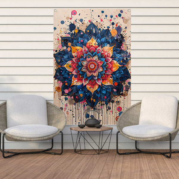 Abstract Bloemenmandala in Levendige Popart Stijl tuinposter