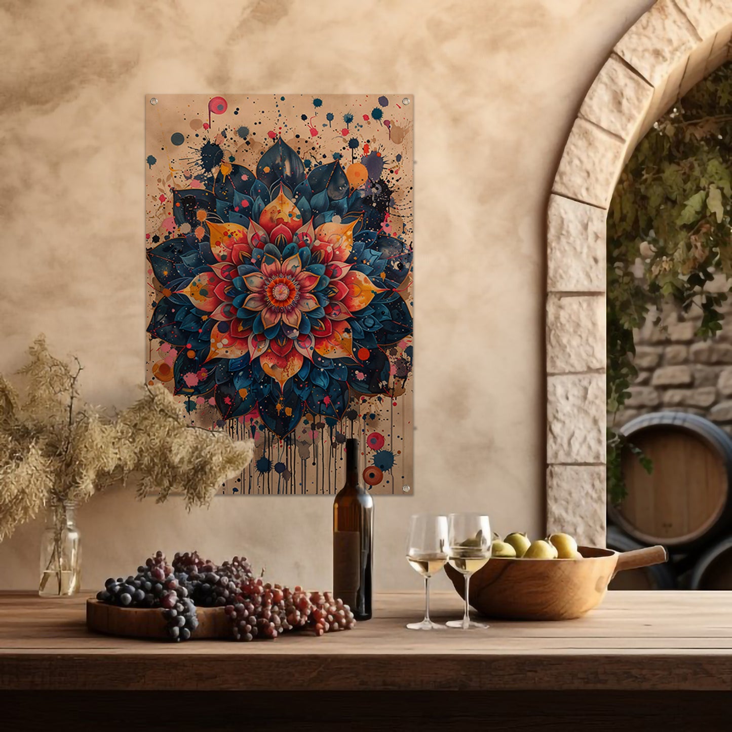 Abstract Bloemenmandala in Levendige Popart Stijl tuinposter