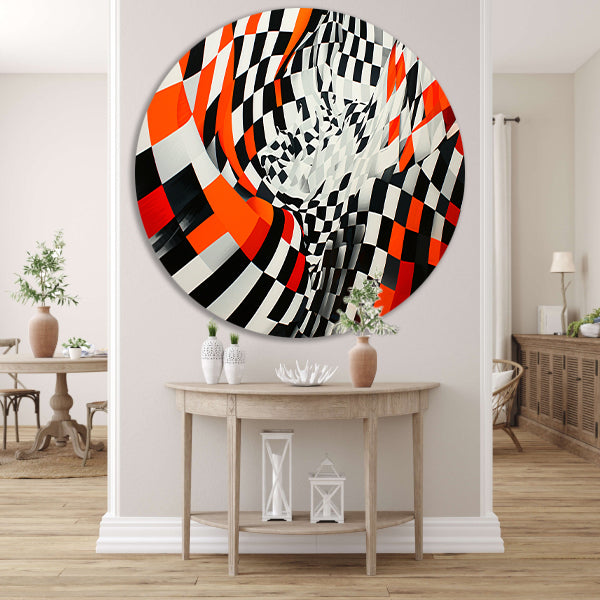 Dynamisch abstract patroon in levendige kleuren aluminium muurcirkel