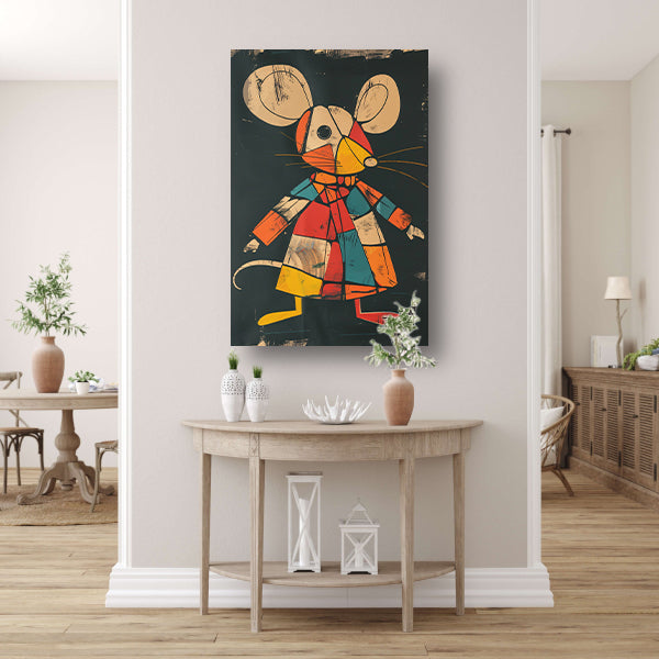 Kubistische Muis in Kleurrijk Jas canvas