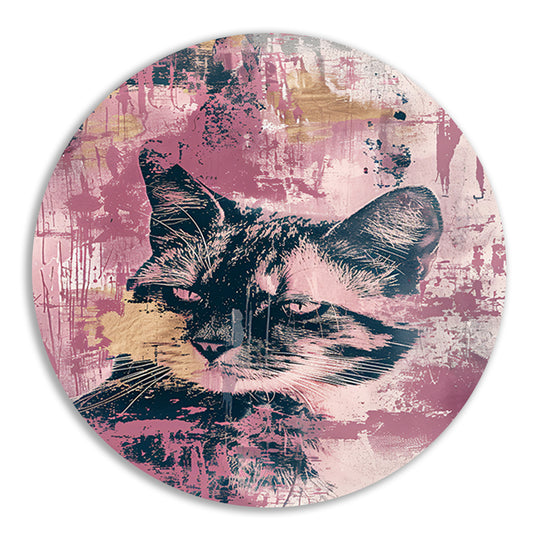 Abstracte digitale kunst van een kat aluminium muurcirkel