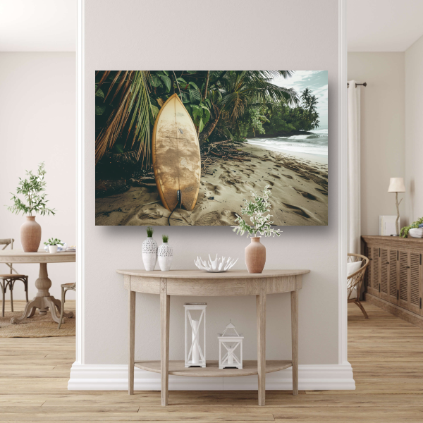 Abstracte surfplank op het strand canvas