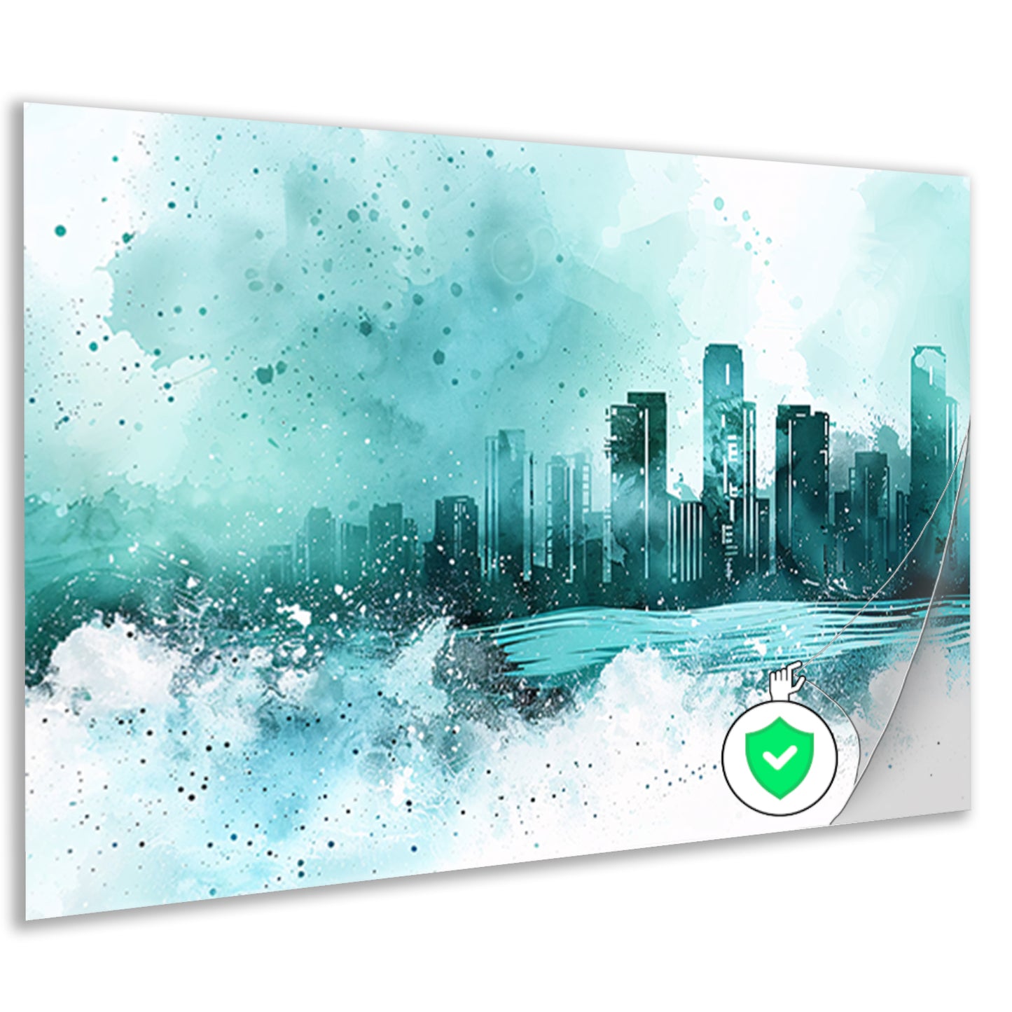 Abstracte skyline in blauwe tinten schilderij poster