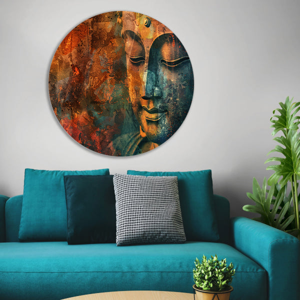 Mysterieus Boeddha portret in rustieke stijl forex muurcirkel
