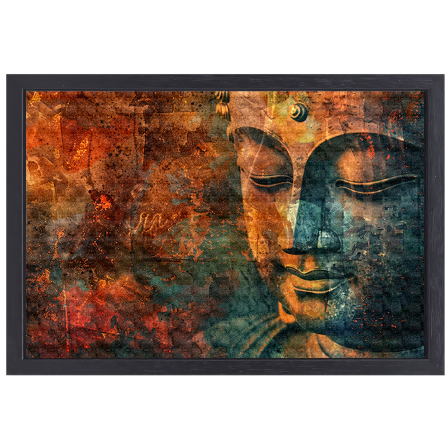 Mysterieus Boeddha portret in rustieke stijl canvas met baklijst