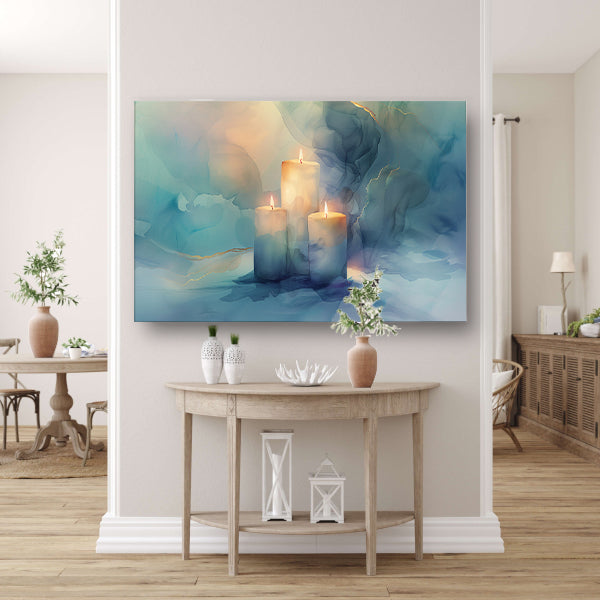 Drie brandende kaarsen in abstract ontwerp canvas