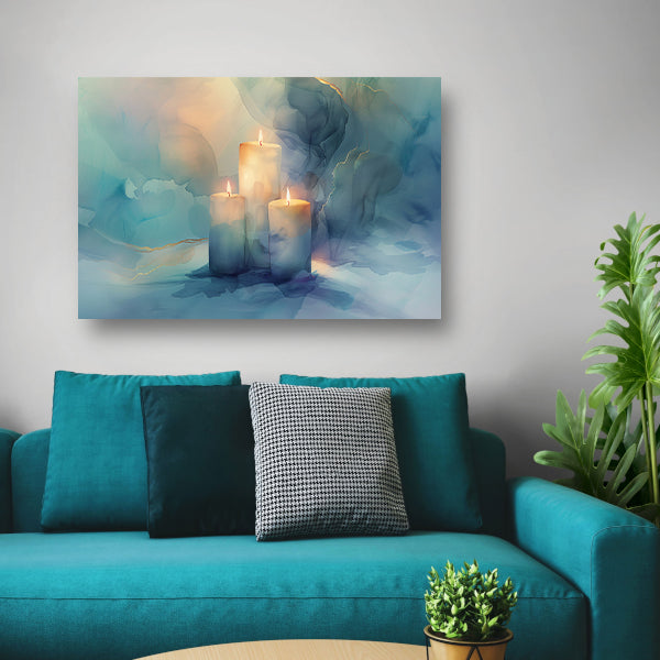 Drie brandende kaarsen in abstract ontwerp poster