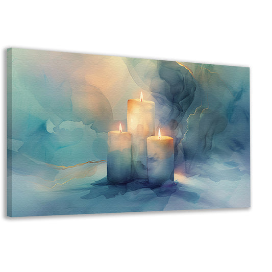 Drie brandende kaarsen in abstract ontwerp canvas