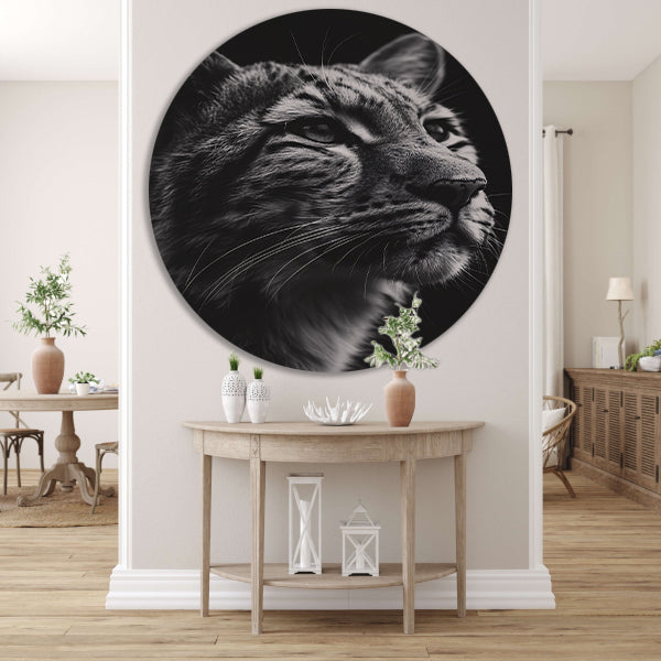 Indrukwekkend zwart-wit close-up portret van een luipaard aluminium muurcirkel