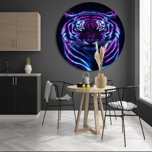 Futuristische tijger met bioluminescente kleuren aluminium muurcirkel