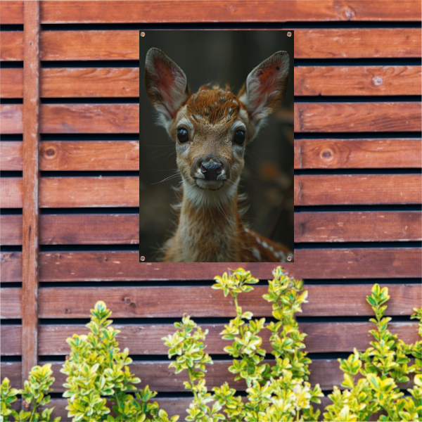 Close-up portret van een jong hertje in het wild tuinposter