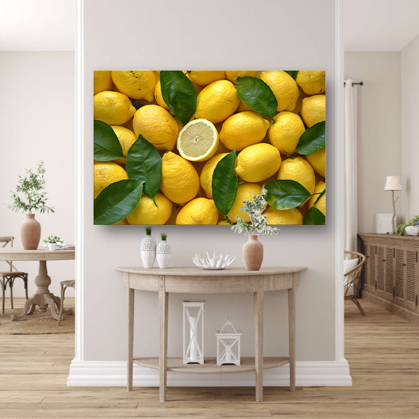 Citroenstilleven op houten tafel poster