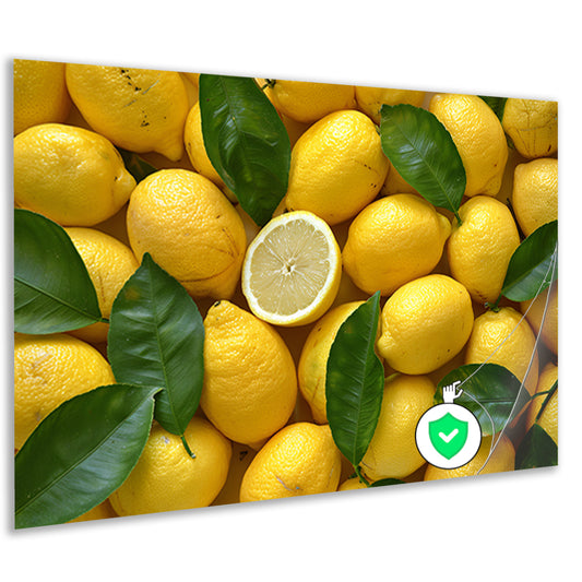 Citroenstilleven op houten tafel poster