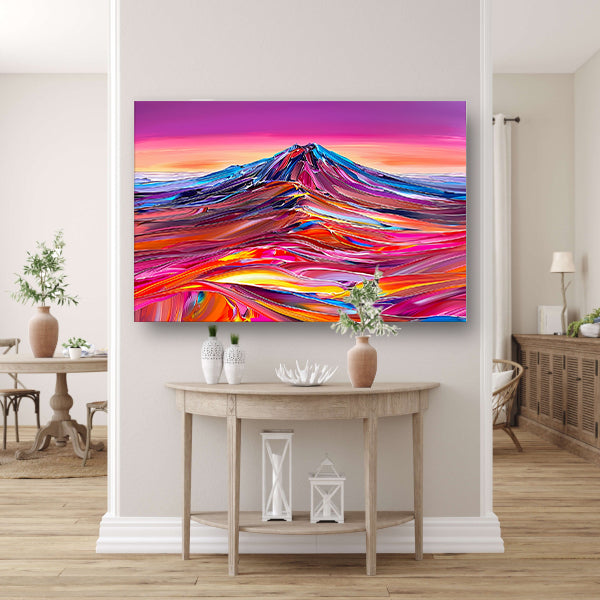 Kleurrijk abstract schilderij van berglandschap poster