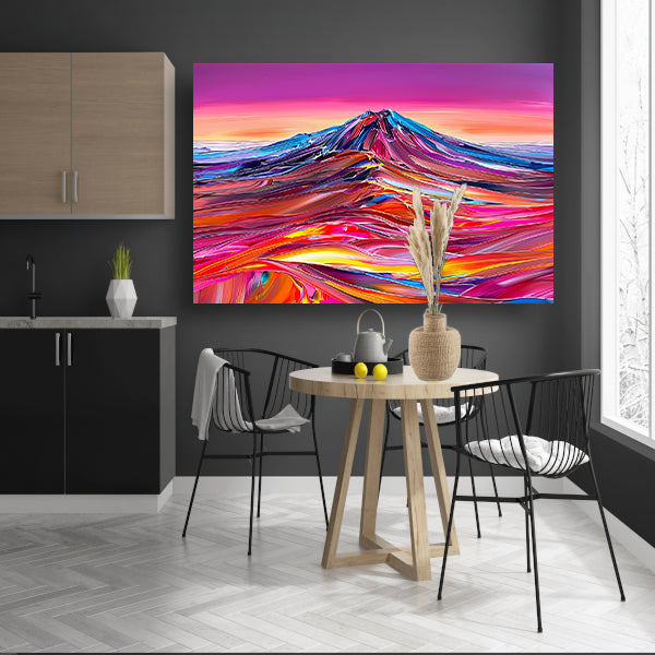 Kleurrijk abstract schilderij van berglandschap poster