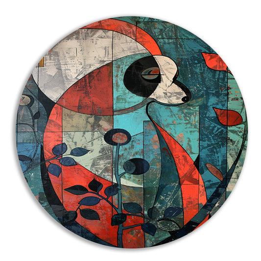 Kleurrijke abstracte panda met kubistische elementen aluminium muurcirkel