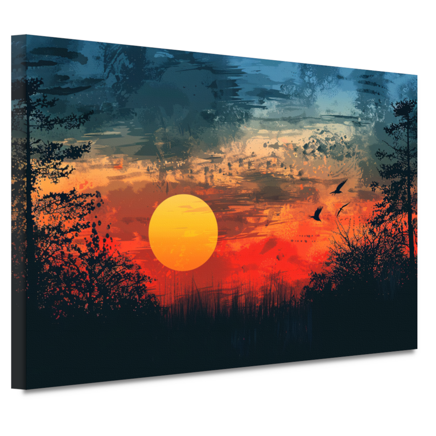 Zonsondergang boven bomenrij canvas