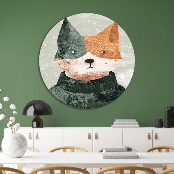 Minimalistisch portret van hond met trui aluminium muurcirkel