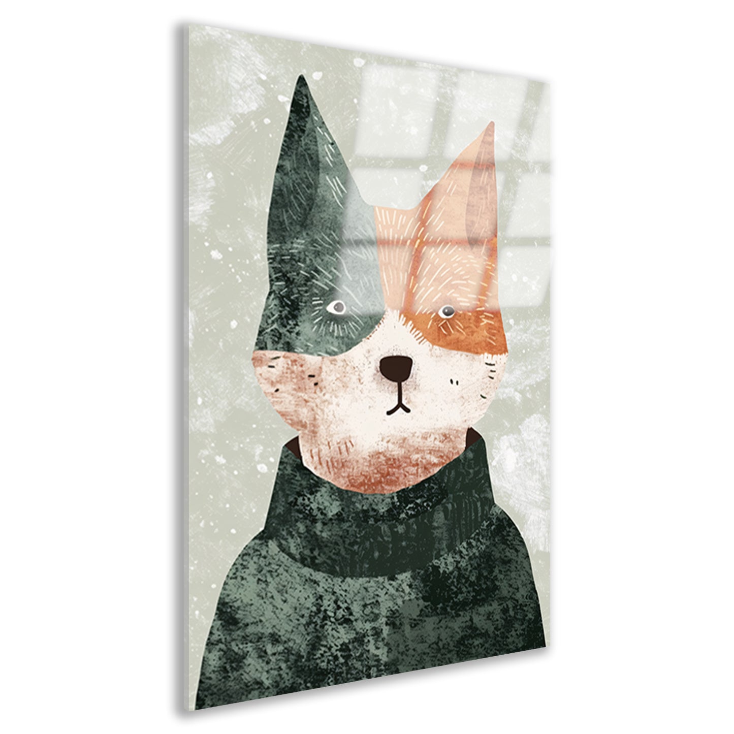 Minimalistisch portret van hond met trui acrylglas