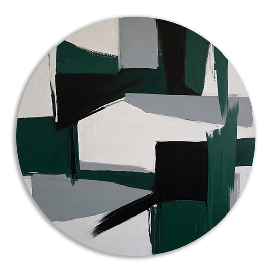 Contrasten van Groen en Zwart in Minimalisme aluminium muurcirkel