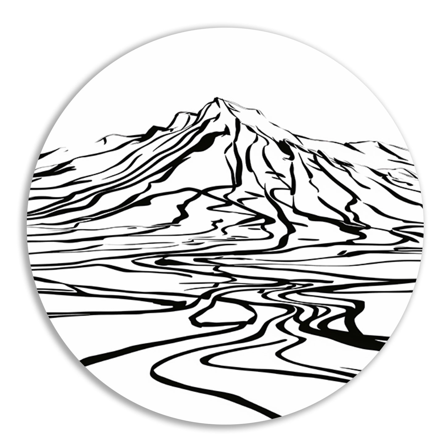 Abstracte berglijnen en kronkelende rivier aluminium muurcirkel