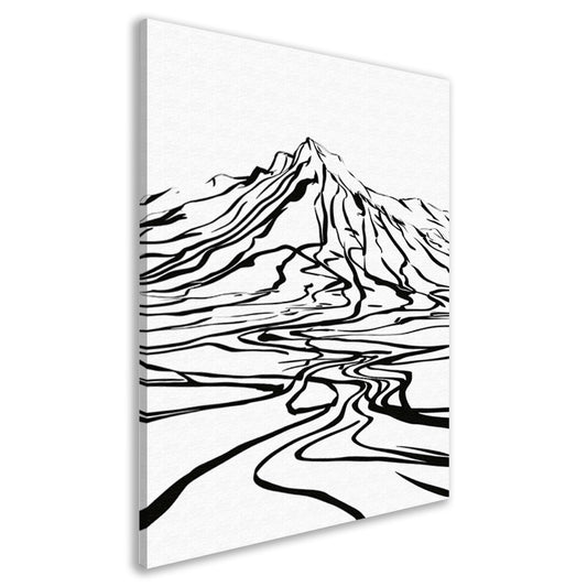 Abstracte berglijnen en kronkelende rivier canvas